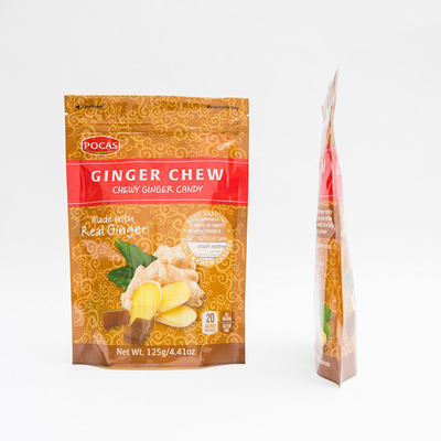 van de het Suikergoedzak van 125g PE80 PET12 van de Zakginger chew with window and de Bodemhoekplaat