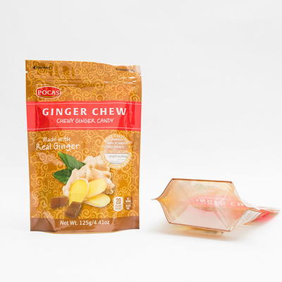 van de het Suikergoedzak van 125g PE80 PET12 van de Zakginger chew with window and de Bodemhoekplaat