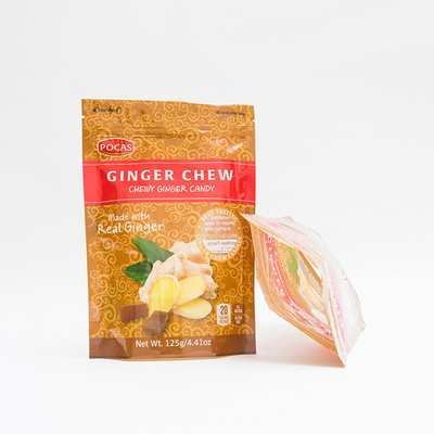 van de het Suikergoedzak van 125g PE80 PET12 van de Zakginger chew with window and de Bodemhoekplaat