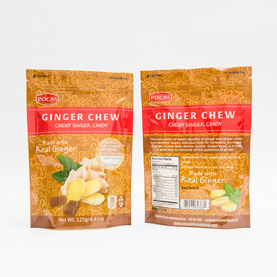 van de het Suikergoedzak van 125g PE80 PET12 van de Zakginger chew with window and de Bodemhoekplaat