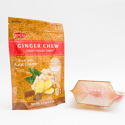 van de het Suikergoedzak van 125g PE80 PET12 van de Zakginger chew with window and de Bodemhoekplaat