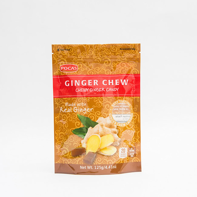 van de het Suikergoedzak van 125g PE80 PET12 van de Zakginger chew with window and de Bodemhoekplaat